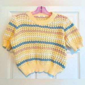 Mill Studio Yellow, Blue, Pink, & White Knit Striped Cropped Sweater Size Small